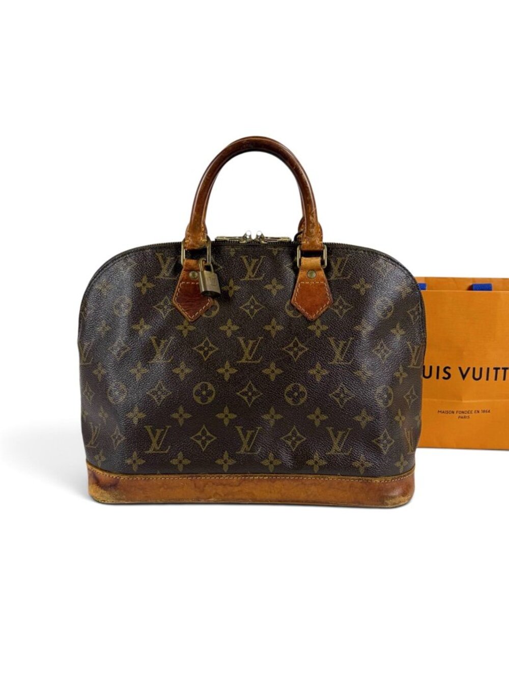 Louis Vuitton Alma PM Handbag Dome Shape Monogram Pattern Brown Lambskin Top